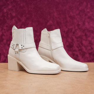 Steve Madden Women Swell White Leather Harness Moto Festival Boots sz 9.5