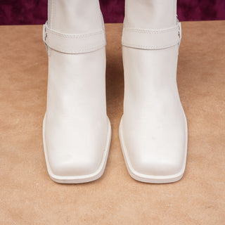 Steve Madden Women Swell White Leather Harness Moto Festival Boots sz 9.5