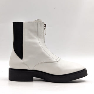 Stuart Weitzman Women Lodge White Leather Front Zip Festival Boots size 7.5