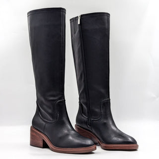 Vince Camuto Women Vuliann Black Leather Platform Retro Wide Calf Boots Size 9