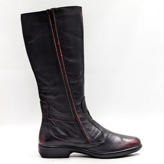 Naot Women Graffit Red Black Leather Riding Stretch Panel Boots sz 7US EUR 38