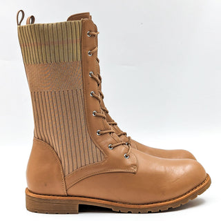 Journee Collection Women Tru Comfort Beige Vegan Leather Combat Boots size 12