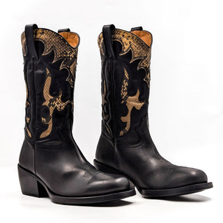 Dries Van Noten Men Black Snake Print Leather Cowboy Western Boots size 10US EUR43