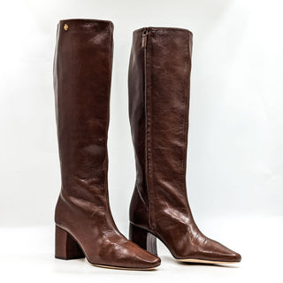 Tory Burch Women Banana Brown Leather Riding Heel Fashion Tall Boots size 6.5