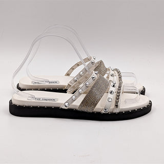 Steve Madden Women Sharp Vegan White Leather Studded Platform Sandals 6.5