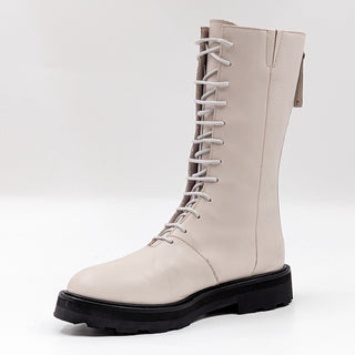 Lita by Ciara Women Italian Leather Ivory Lace Up Combat Boots size 6US EUR37