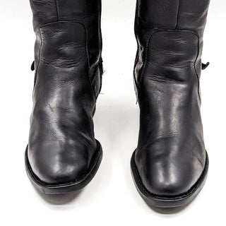 Born Women Cupra Black Leather Strappy Wide Calf Round Riding Boots size 7