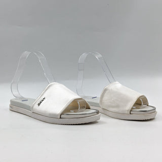 DKNY Women Brand Logo Embossed Flat Slide White Fabric Sandals size 8M