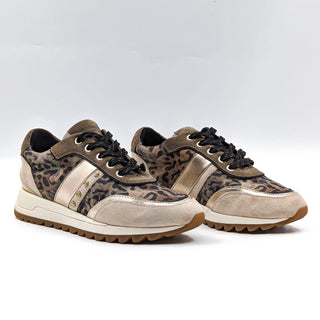 Geox Respira Women Tabelya Olive Beige Camo Leather Sneakers size 7US EUR37