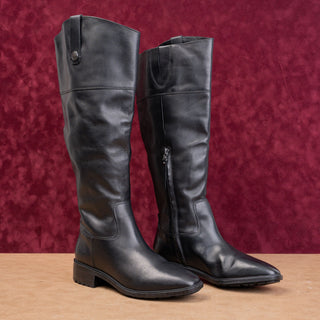 Sam Edelman Drina Wide Calf Black Leather Equestrian Riding Fashion Boots 7.5