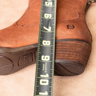Born Women Wynd Brown Leather Zip Western Cowboy Ankle Boots sz 8.5