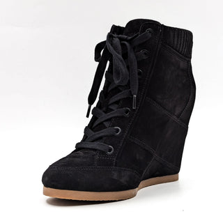 Veronica Beard Women Elissa Hi Top Black Suede Wedge Sneaker Boots size 8