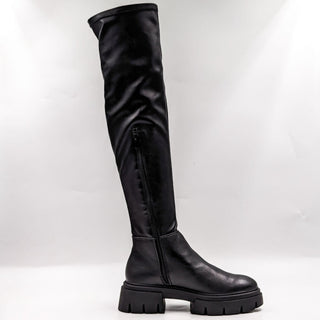 Schuh Women Black Vegan Leather Festival Platform Over The Knee Boots size 8US