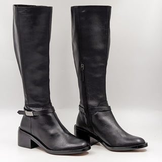 Linea Paolo Women Kamile Black Leather Wide Calf Buckle Knee Riding Boots 6.5WC