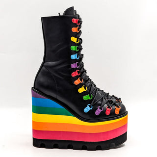 Club Exx Vegan Leather Cant Myself Rainbow Platform Festival Boots 7