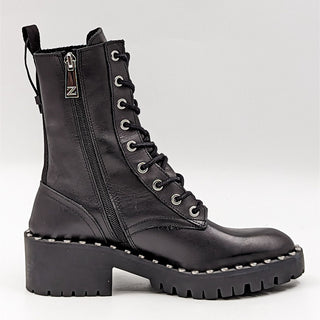 Zara Wmn Black Leather Studded Round Lace-up Combat Boots 6US EUR 36