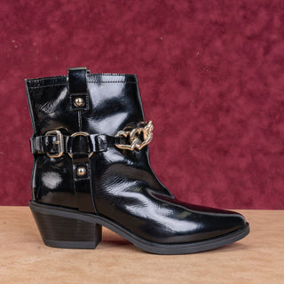 Love Moschino Women Western Harness Patent Leather Block Heel sz7US EUR37