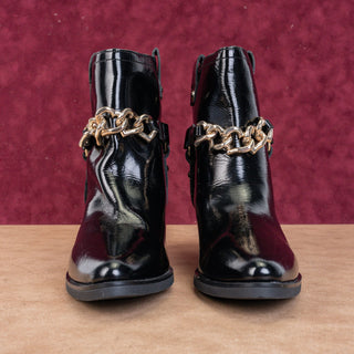 Love Moschino Women Western Harness Patent Leather Block Heel sz7US EUR37