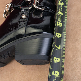 Love Moschino Women Western Harness Patent Leather Block Heel sz7US EUR37