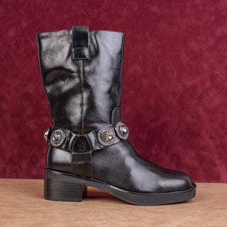Kurt Geiger Women Black Leather Crystal Moto Cottage Festival Boots 8US EUR38.5