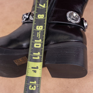 Kurt Geiger Women Black Leather Crystal Moto Cottage Festival Boots 8US EUR38.5