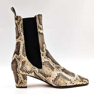 Paris Texas Python Print Leather Heel Stretch Panel Ankle Boots 7US EUR37.5