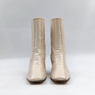 Aeyde Women Molly Paneled Smooth Ivory Leather Croc Print Ankle Boots 11US EUR41