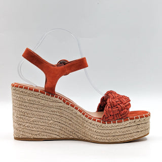 Veronica Beard Women Reema Coral Red Espadrille Suede Buckle Sandals size 10