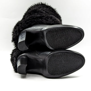 Michael Kors Women Carlie Black Leather Faux Fur Cuff Heeled Boots Size 10