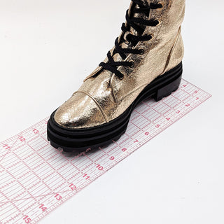 Schutz Maylova Women Platform Gold Metallic Lug Sole Lace-up Combat Boots sz 9.5