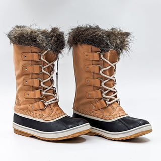 Sorel Women Joan of Artic Tan Faux Fur Waterproof Snow Winter Boots size 8