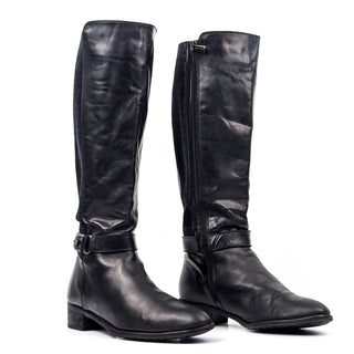 Aquatalia Women Olalla Wide Shaft Black Leather Riding Buckle Boots size 8