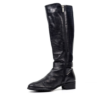 Aquatalia Women Olalla Wide Shaft Black Leather Riding Buckle Boots size 8