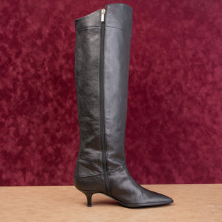 Valentina Rangoni Women Black Leather Zip Fashion Heel OTK Boots sz 8.5