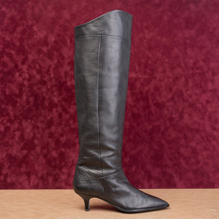 Valentina Rangoni Women Black Leather Zip Fashion Heel OTK Boots sz 8.5