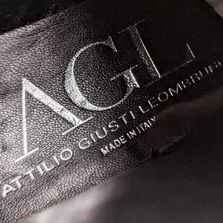 AGL Wmn Black White Italian Patent Leather Dress Office Combat Boots 9.5US EUR40