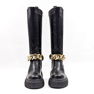 Azalea Wang Women Black Vegan Leather Platform Festival Chain Boots size 7.5