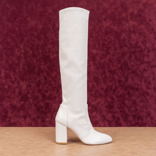 Stuart Weitzman Wmn Yuliana Slouch Cream Leather Dress office Zip Knee Boots 9