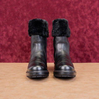 Aquatalia Women Lacie Black Leather Faux Fur Cuff Weatherproof Winter Boots sz 9