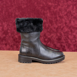 Aquatalia Women Lacie Black Leather Faux Fur Cuff Weatherproof Winter Boots sz 9