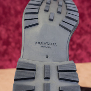 Aquatalia Women Lacie Black Leather Faux Fur Cuff Weatherproof Winter Boots sz 9