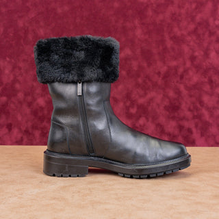 Aquatalia Women Lacie Black Leather Faux Fur Cuff Weatherproof Winter Boots sz 9