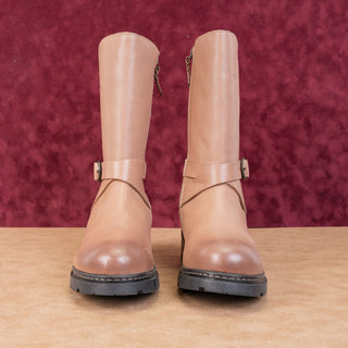 Softwalk Women Neenah Brown Leather Moto Biker Buckle Mid Calf Boots sz 8