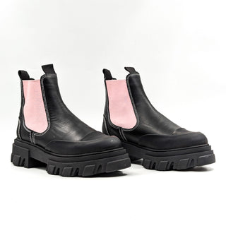 Ganni Women Black Leather Pink Colorblock Low Chelsea Boots size 10US EUR40