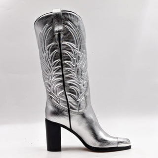 Katy Perry Women Zaina Cowboy Western Silver Metallic Vegan Leather Boots sz 7.5