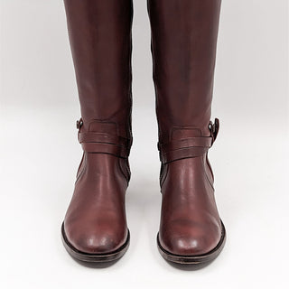 Frye Women Belted Equestrian Riding Tall Zip Redwood Leather Round Boots sz 6.5