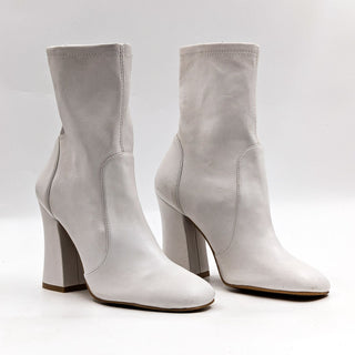 Stuart Weitzman Women Curveblock 100 White Leather Retro Ankle Boots size 7