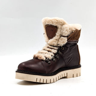 Pajar Women faux Fur Brown Leather Lace up Snow Winter Boots size 7-7.5US EUR38