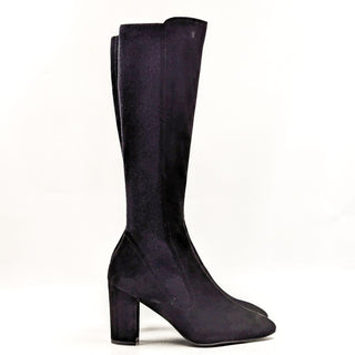 Stuart Weitzman Women Livia Black Suede Block Heel Tall Elastic Boots size 9