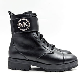 Michael Kors Women Tatum Vegan Black Leather MK Logo Combat Boots size 6.5